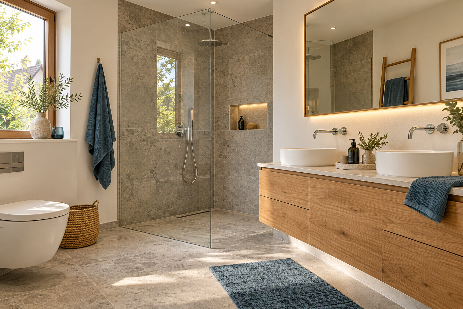 Helles modernes Bad mit hochwertiger Sanitärinstallation